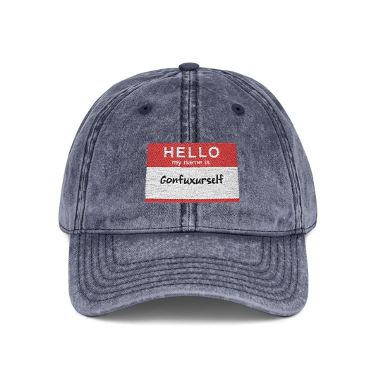 Vintage Embroidered 'Hello, My Name is' Distressed Cap