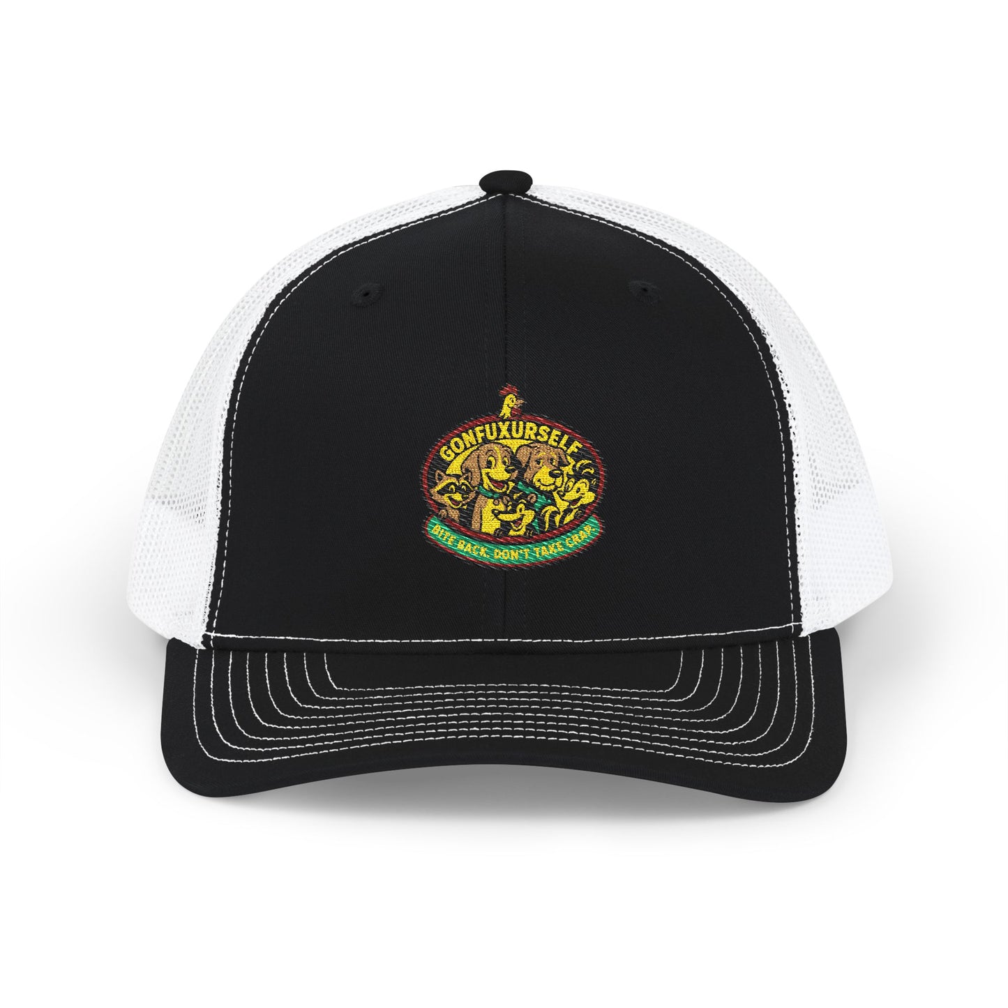 Embroidered Trucker Cap — Vintage Floral Crest Snapback