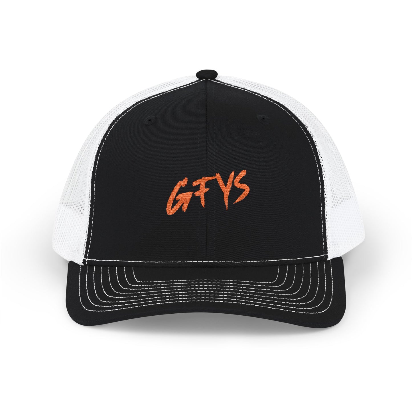 GFYS Embroidered Trucker Cap — Black/White Snapback Hat