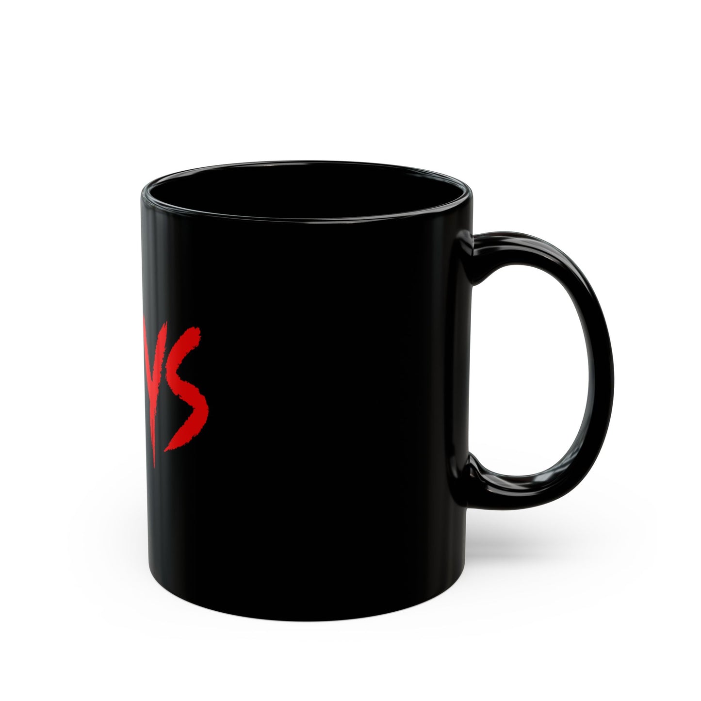 Black Mug — Bold Red "GFYS" Graphic Coffee Cup