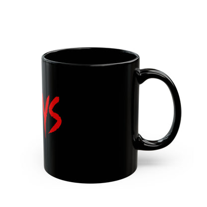 Black Mug — Bold Red "GFYS" Graphic Coffee Cup