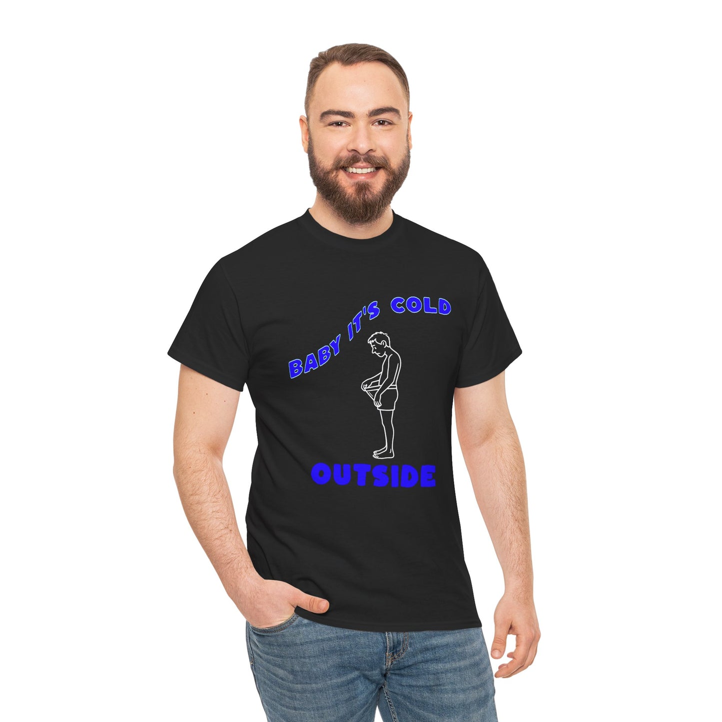 Funny 'Baby It's Cold Outside' Graphic Tee — Man Peeking Into Underwear Cold Weather Shirt