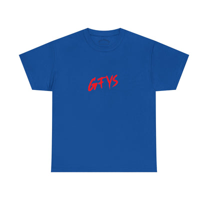 G-FYS Graphic Tee — 'Hookers & Is All I Want' Bold Red Logo Blue T-Shirt