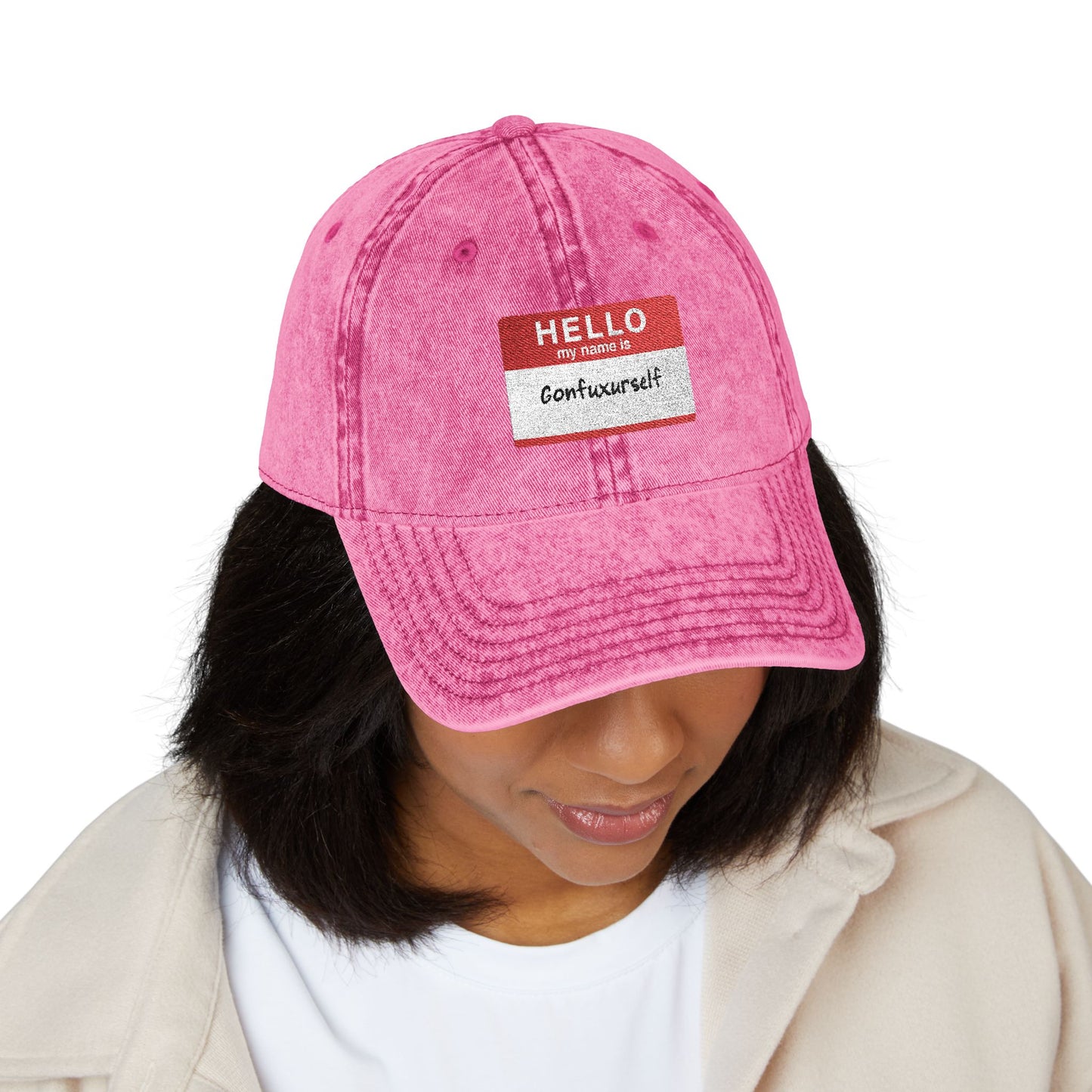 Vintage Embroidered 'Hello, My Name is' Distressed Cap