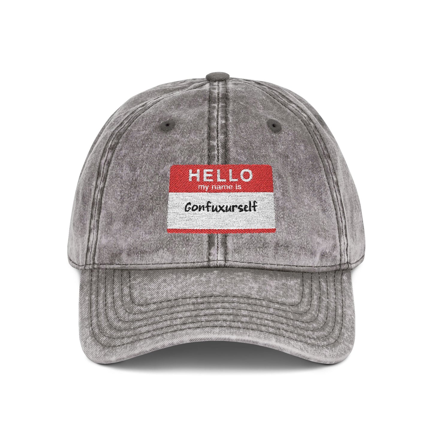 Vintage Embroidered 'Hello, My Name is' Distressed Cap