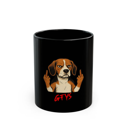 Beagle Giving the Middle Finger Black Mug — Funny Sarcastic Dog Coffee Cup (11oz & 15oz)