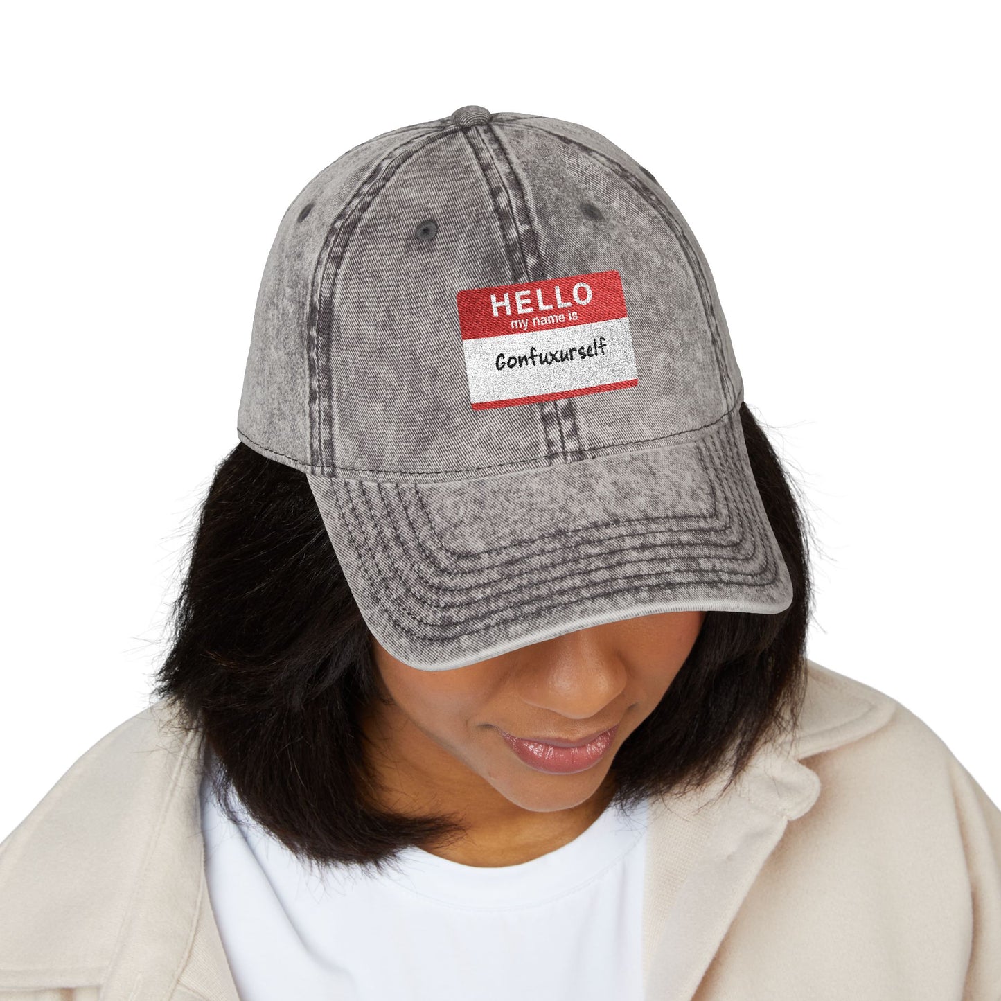 Vintage Embroidered 'Hello, My Name is' Distressed Cap