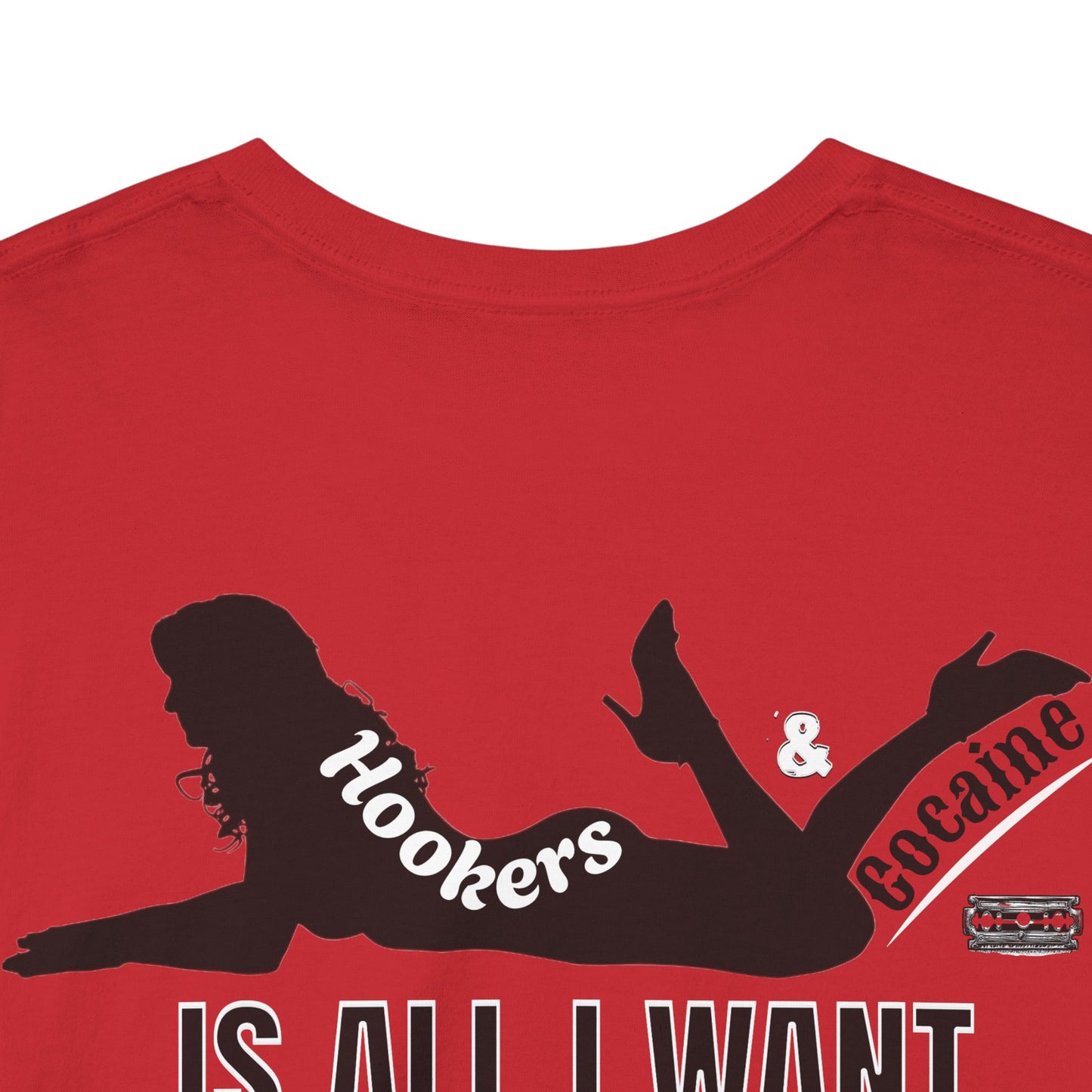 G-FYS Graphic Tee — 'Hookers & Is All I Want' Bold Red Logo Blue T-Shirt