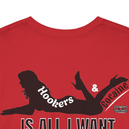 G-FYS Graphic Tee — 'Hookers & Is All I Want' Bold Red Logo Blue T-Shirt