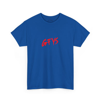 G-FYS Graphic Tee — 'Hookers & Is All I Want' Bold Red Logo Blue T-Shirt