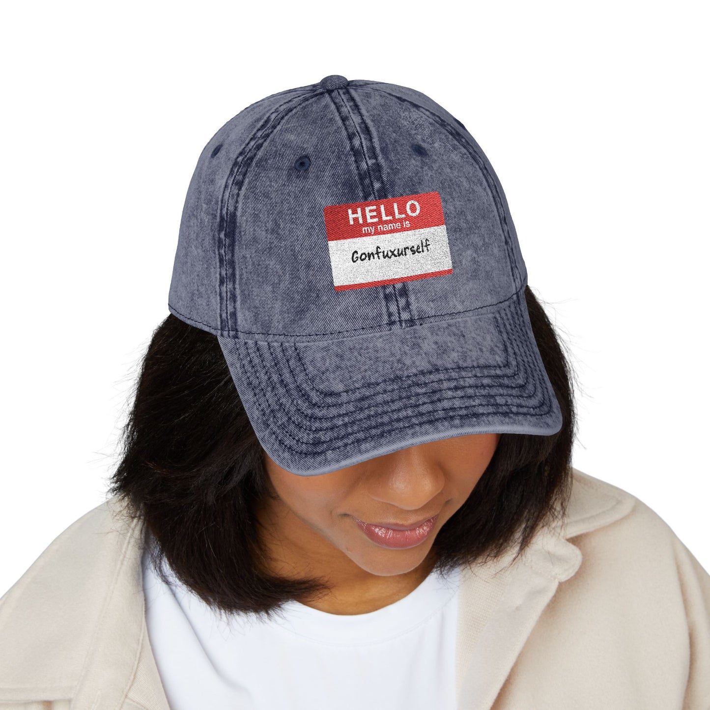 Vintage Embroidered 'Hello, My Name is' Distressed Cap